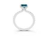 White gold Princess Cut Blue Topaz Solitaire Engagement Ring with Pavé Band and Four-Prong Setting_3