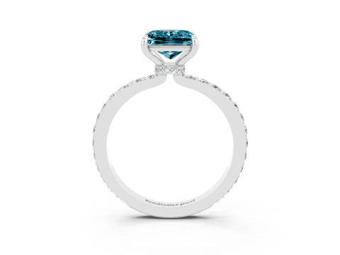 White gold Princess Cut Blue Topaz Solitaire Engagement Ring with Pavé Band and Four-Prong Setting_3