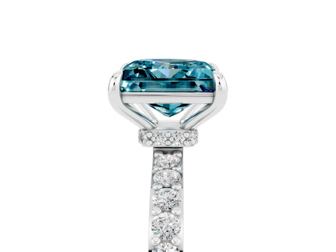 White gold Princess Cut Blue Topaz Solitaire Engagement Ring with Pavé Band and Four-Prong Setting_5
