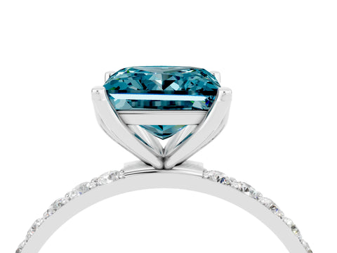 White gold Princess Cut Blue Topaz Solitaire Engagement Ring with Pavé Band and Prong Setting_4