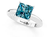 White gold Princess Cut Blue Topaz Solitaire Engagement Ring with Round Band and Four-Prong Setting_1