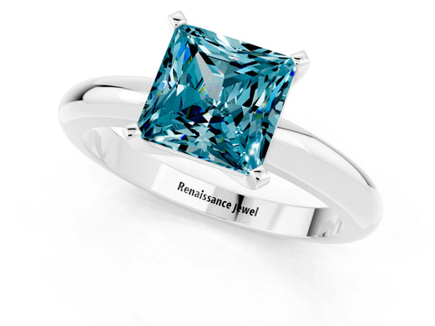White gold Princess Cut Blue Topaz Solitaire Engagement Ring with Round Band and Four-Prong Setting_1