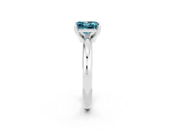 Silver Princess Cut Blue Topaz Solitaire Engagement Ring with Round Band and Four-Prong Setting