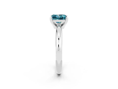 White gold Princess Cut Blue Topaz Solitaire Engagement Ring with Round Band and Four-Prong Setting_2