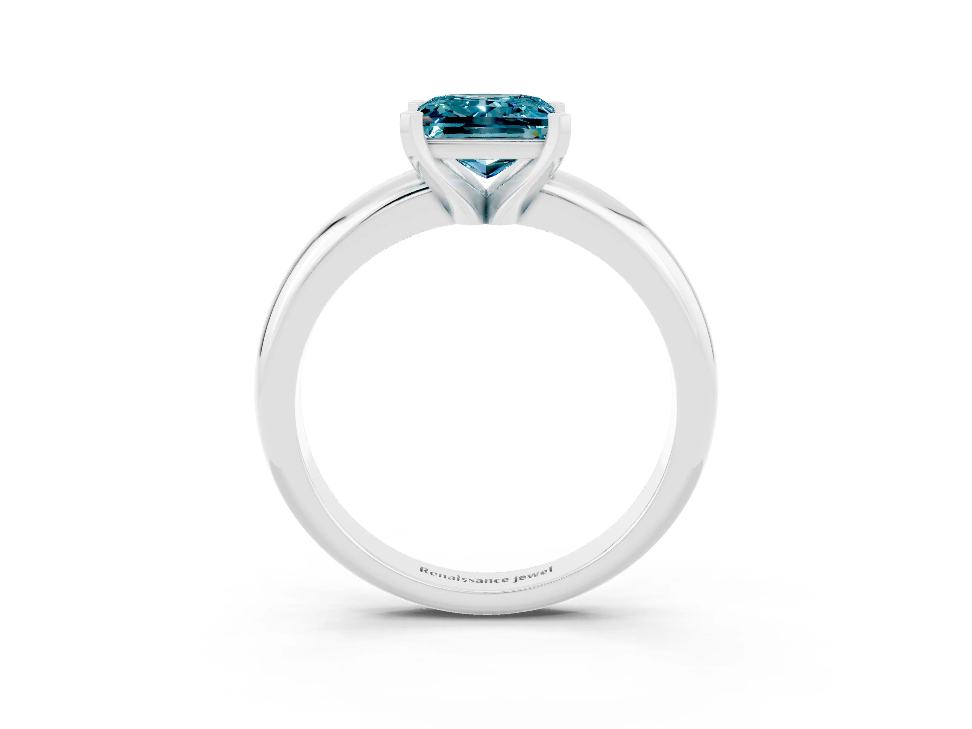 White gold Princess Cut Blue Topaz Solitaire Engagement Ring with Round Band and Four-Prong Setting_3