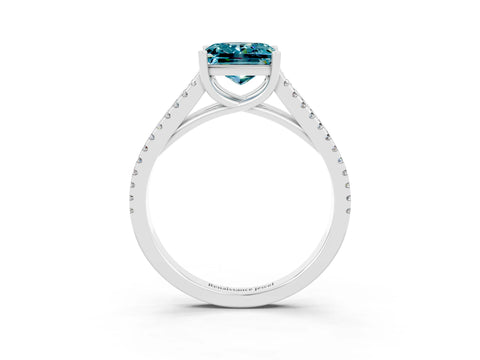 White gold Princess Cut Blue Topaz Solitaire Engagement Ring with Split Shank Pavé Band_3