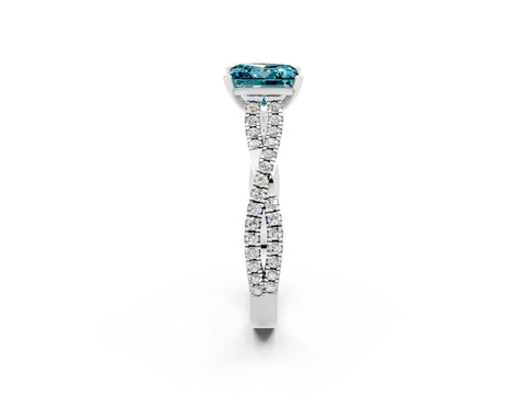 White gold Princess Cut Blue Topaz Solitaire Engagement Ring with Twisted Pavé Band and Four-Prong Setting_14