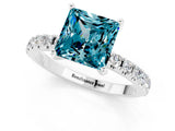 White gold Princess Cut Blue Topaz Solitaire Pavé Band with Four-Prong Setting_1