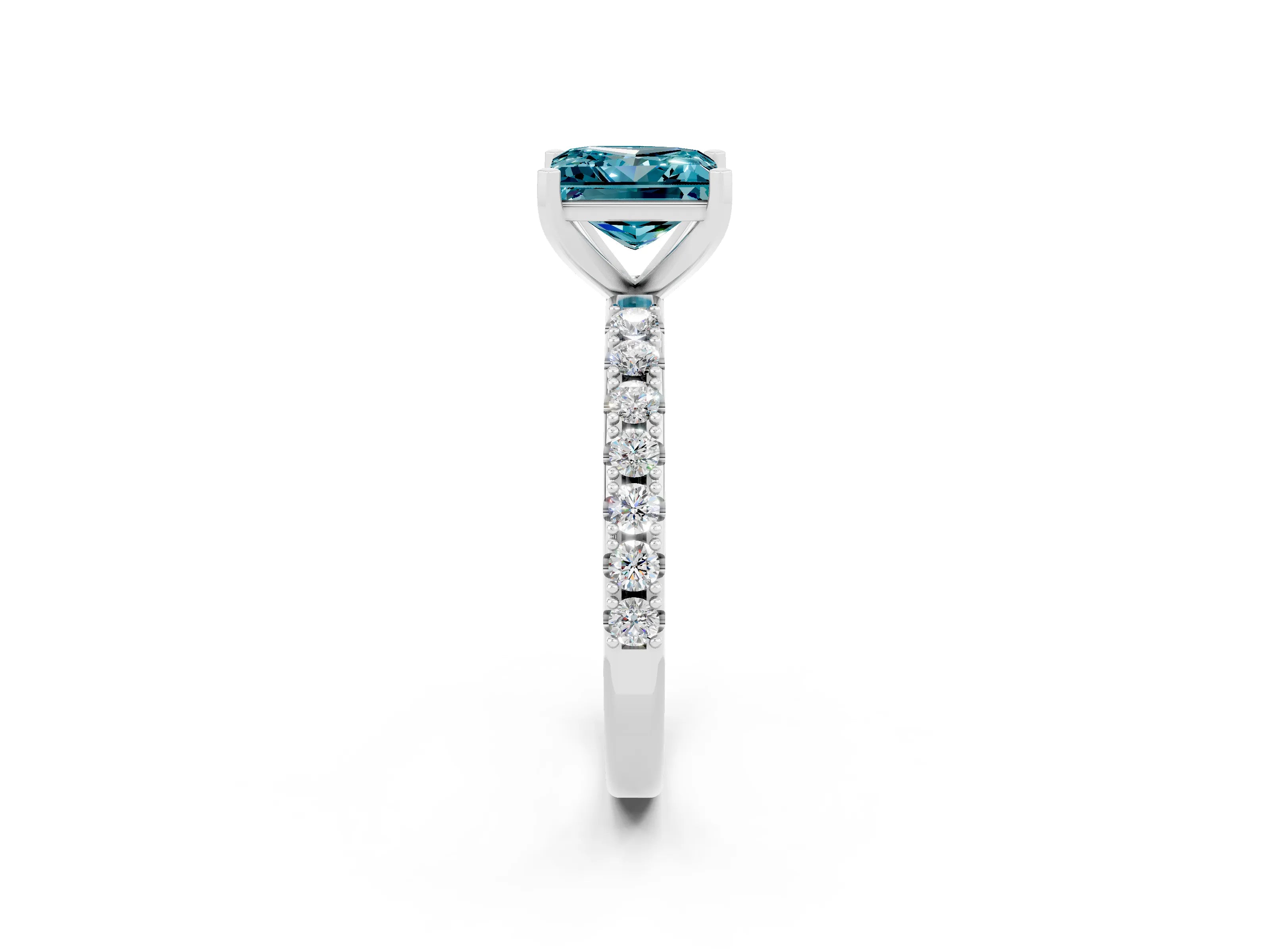 White gold Princess Cut Blue Topaz Solitaire Pavé Band with Four-Prong Setting_2