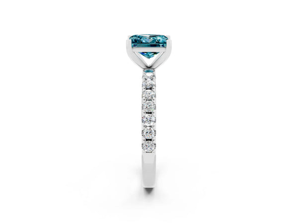 Silver Princess Cut Blue Topaz Solitaire Pavé Band with Four-Prong Setting