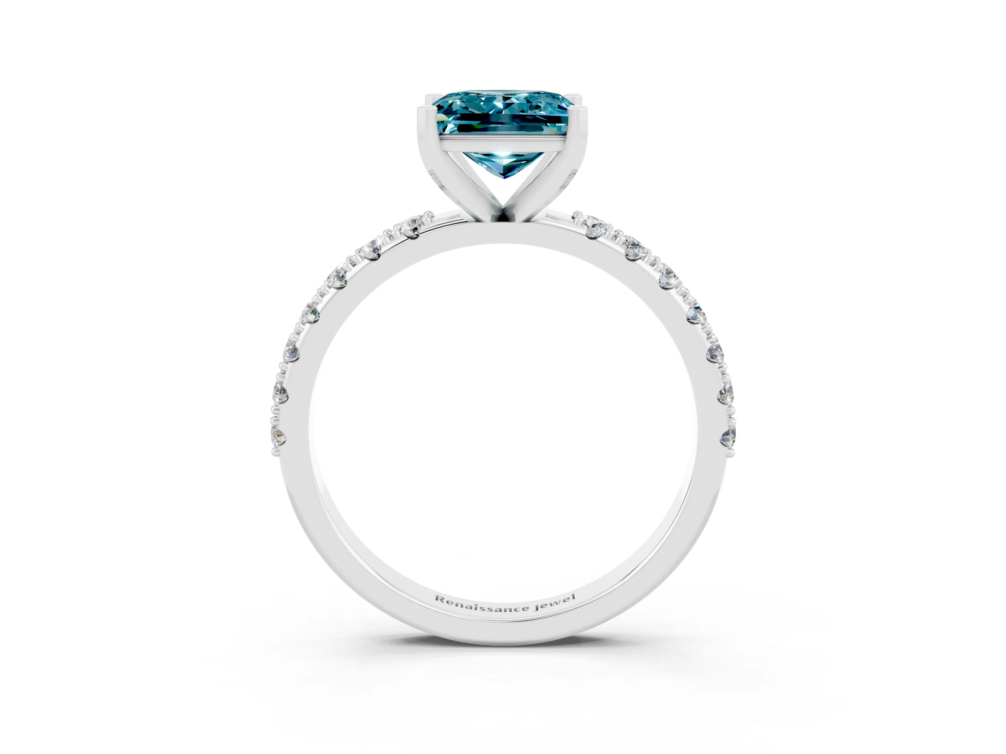 White gold Princess Cut Blue Topaz Solitaire Pavé Band with Four-Prong Setting_3