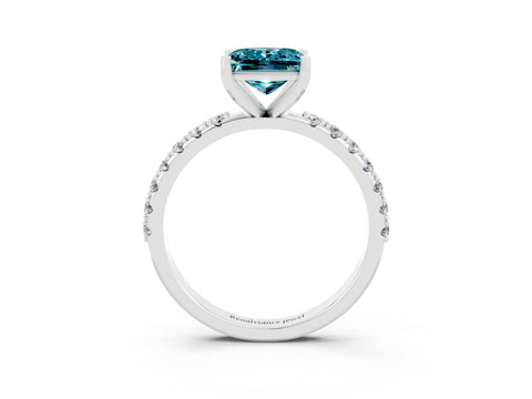 White gold Princess Cut Blue Topaz Solitaire Pavé Band with Four-Prong Setting_3