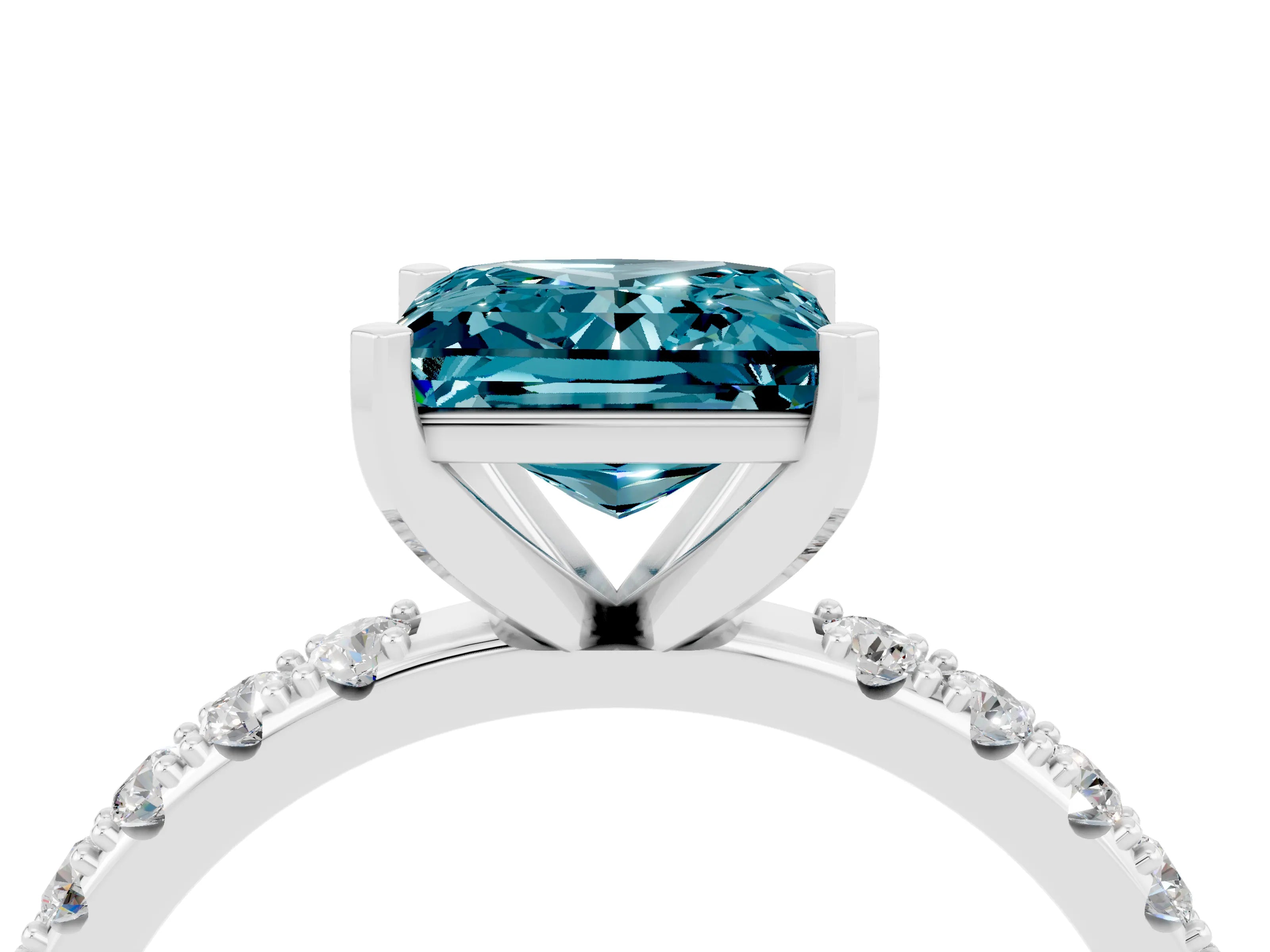 White gold Princess Cut Blue Topaz Solitaire Pavé Band with Four-Prong Setting_4