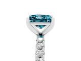 White gold Princess Cut Blue Topaz Solitaire Pavé Band with Four-Prong Setting_5