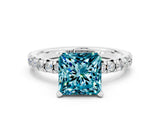 White gold Princess Cut Blue Topaz Solitaire Pavé Engagement Ring with Round Band and Prong Setting_12