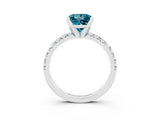 White gold Princess Cut Blue Topaz Solitaire Pavé Engagement Ring with Round Band and Prong Setting_15