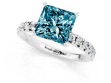 White gold Princess Cut Blue Topaz Solitaire Pavé Engagement Ring with Round Band and Prong Setting_67