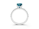 White gold Princess Cut Blue Topaz Solitaire Pavé Engagement Ring with Round Band and Prong Setting_69