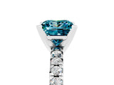 White gold Princess Cut Blue Topaz Solitaire Pavé Engagement Ring with Round Band and Prong Setting_71
