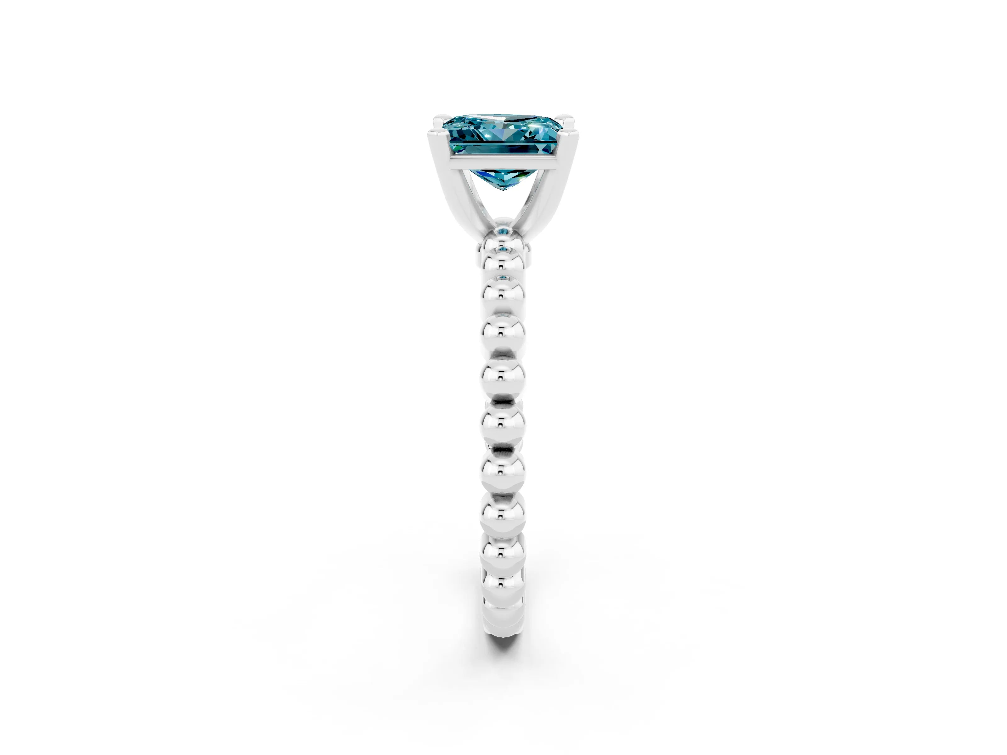 White gold Princess Cut Blue Topaz Solitaire Ring with Beaded Band and Prong Setting_14