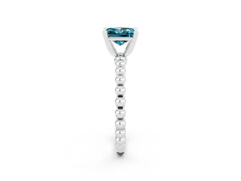 White gold Princess Cut Blue Topaz Solitaire Ring with Beaded Band and Prong Setting_14