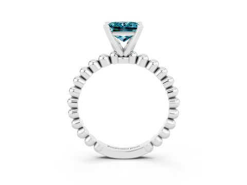 White gold Princess Cut Blue Topaz Solitaire Ring with Beaded Band and Prong Setting_15