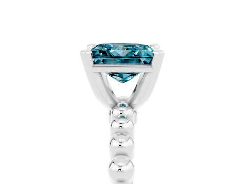 White gold Princess Cut Blue Topaz Solitaire Ring with Beaded Band and Prong Setting_17