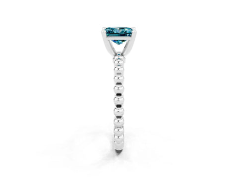 White gold Princess Cut Blue Topaz Solitaire Ring with Beaded Band and Prong Setting_26