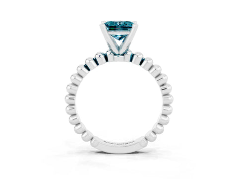 White gold Princess Cut Blue Topaz Solitaire Ring with Beaded Band and Prong Setting_27