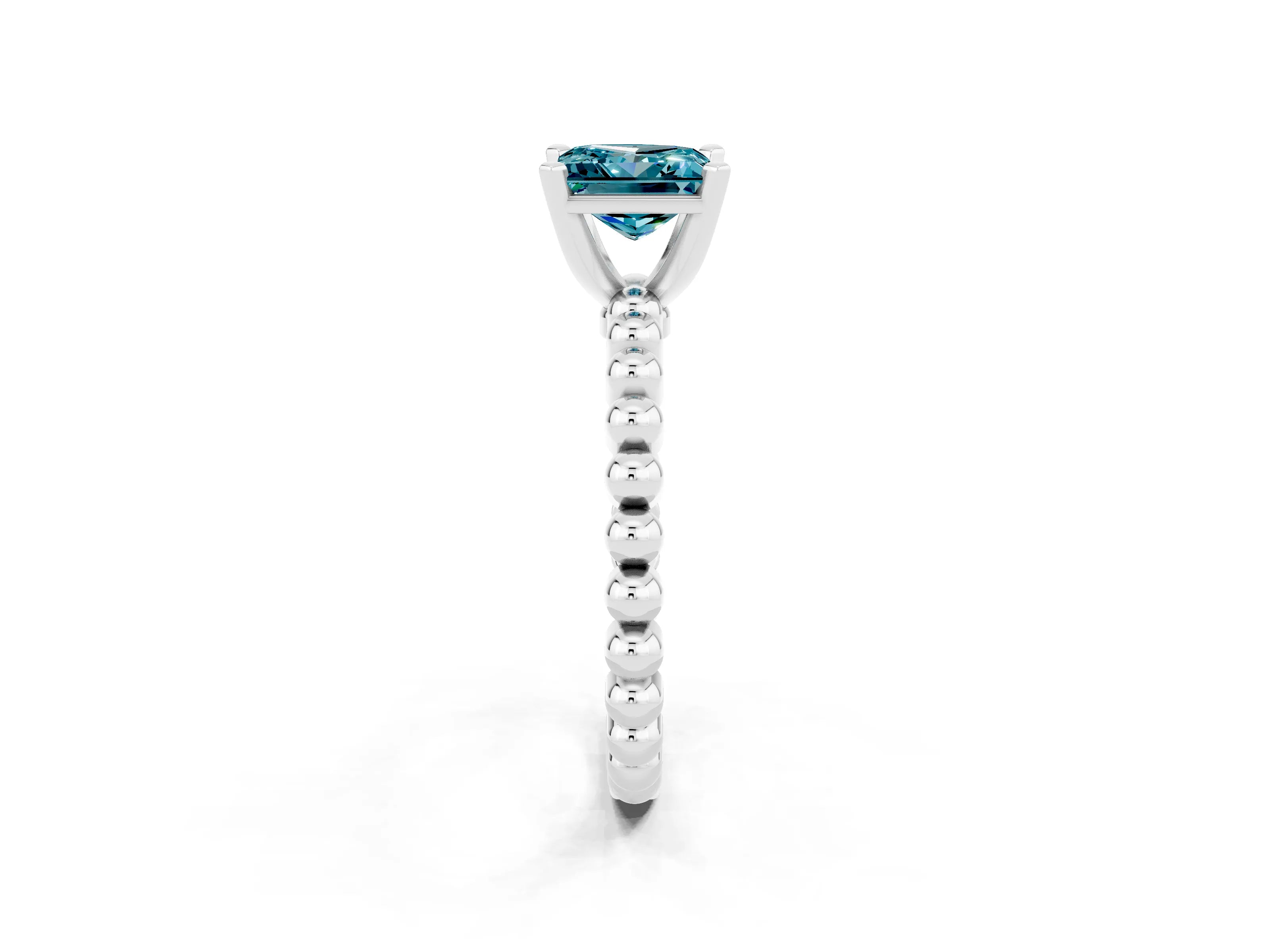 White gold Princess Cut Blue Topaz Solitaire Ring with Beaded Band and Prong Setting_38