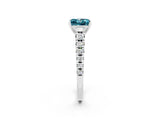 White gold Princess Cut Blue Topaz Solitaire Ring with Cathedral Setting and Pavé Band_2