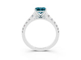 White gold Princess Cut Blue Topaz Solitaire Ring with Cathedral Setting and Pavé Band_3