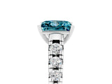 White gold Princess Cut Blue Topaz Solitaire Ring with Cathedral Setting and Pavé Band_5