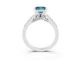 White gold Princess Cut Blue Topaz Solitaire Ring with Crossover Gallery and Round  Pavé Band_15