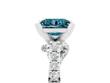 White gold Princess Cut Blue Topaz Solitaire Ring with Crossover Gallery and Round  Pavé Band_17