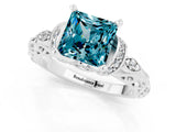 White gold Princess Cut Blue Topaz Solitaire Ring with Filigree Band and Four-Prong Setting_25