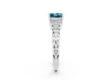 White gold Princess Cut Blue Topaz Solitaire Ring with Filigree Band and Four-Prong Setting_26