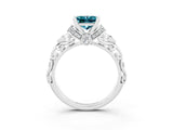 White gold Princess Cut Blue Topaz Solitaire Ring with Filigree Band and Four-Prong Setting_27