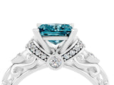 White gold Princess Cut Blue Topaz Solitaire Ring with Filigree Band and Four-Prong Setting_28