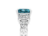 White gold Princess Cut Blue Topaz Solitaire Ring with Filigree Band and Four-Prong Setting_29