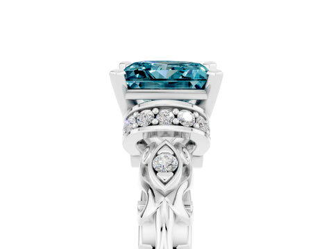 White gold Princess Cut Blue Topaz Solitaire Ring with Filigree Band and Four-Prong Setting_29