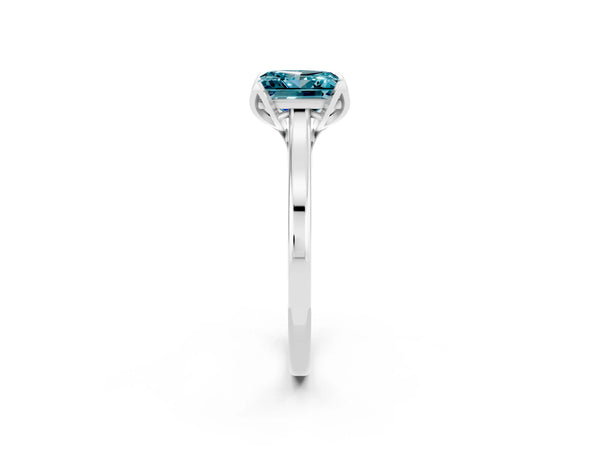 Platinum Princess Cut Blue Topaz Solitaire Ring with Flower Prong Setting and Classic Band