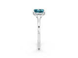 White gold Princess Cut Blue Topaz Solitaire Ring with Flower Prong Setting and Classic Band_51