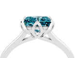 White gold Princess Cut Blue Topaz Solitaire Ring with Flower Prong Setting and Classic Band_53