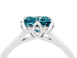 White gold Princess Cut Blue Topaz Solitaire Ring with Flower Prong Setting and Classic Band_77