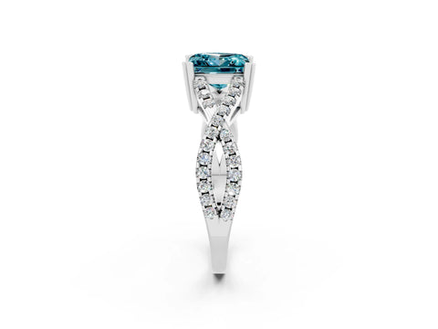 White gold Princess Cut Blue Topaz Solitaire Ring with Four-Prong Setting and Twisted Pavé Band_2