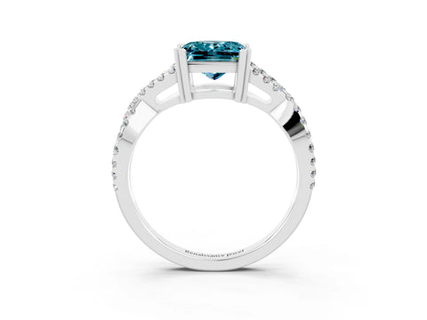 White gold Princess Cut Blue Topaz Solitaire Ring with Four-Prong Setting and Twisted Pavé Band_3