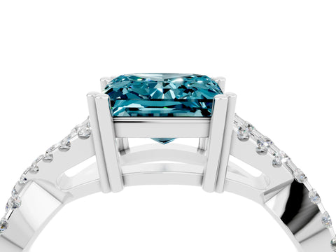 White gold Princess Cut Blue Topaz Solitaire Ring with Four-Prong Setting and Twisted Pavé Band_4