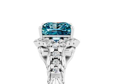 White gold Princess Cut Blue Topaz Solitaire Ring with Hidden Halo and Pavé Band_17