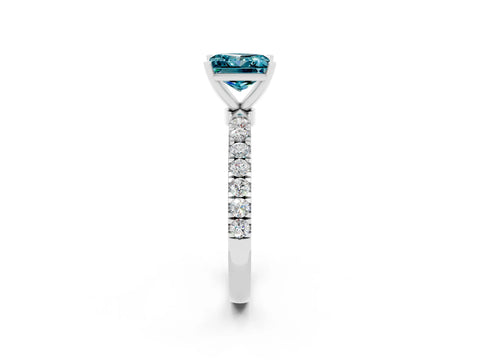 White gold Princess Cut Blue Topaz Solitaire Ring with Pavé Accents and Four-Prong Setting_2